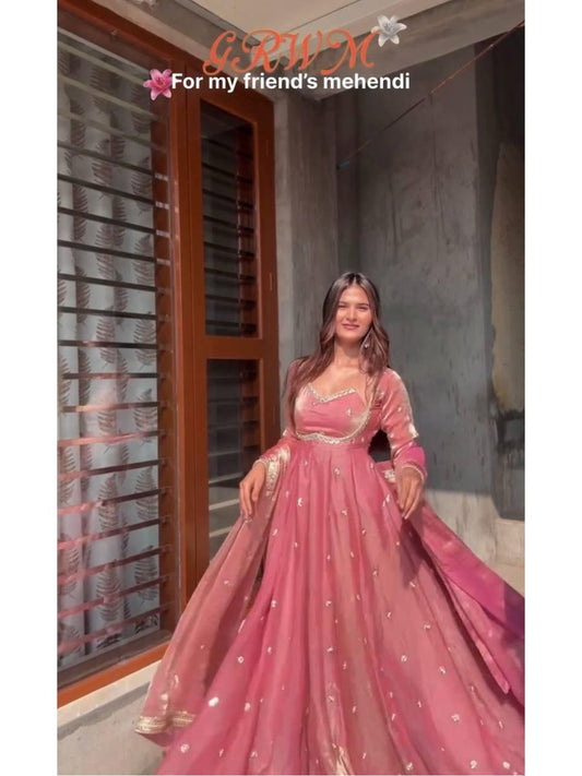 Embellished Fit & Flare Maxi Dress-Anarkali