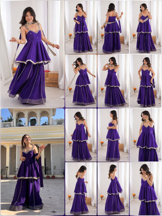 Chinon Mirror Work Plazzo Set With Stylish Belt & Gota Patti Work